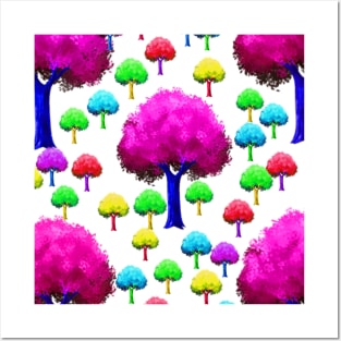 pink blue green colorful tree leaves background pattern Posters and Art